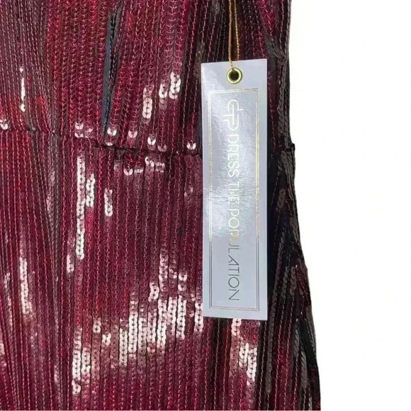 DRESS the Population NWT Frankie Sequin Fringe Midi Dress Size XS Red Black. - Picture 7 of 11